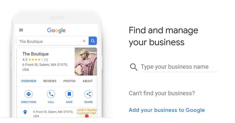 The Google My Business homepage