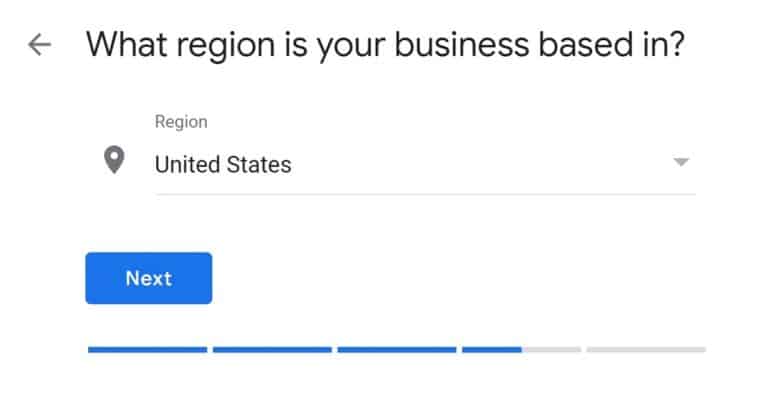 The fifth step of creating a GMB listing - setting your country