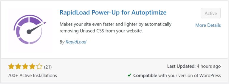 A screenshot of the RapidLoad plugin entry in WordPress.